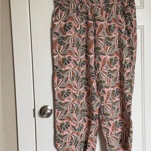 Tropical Leaf Print linen Pants